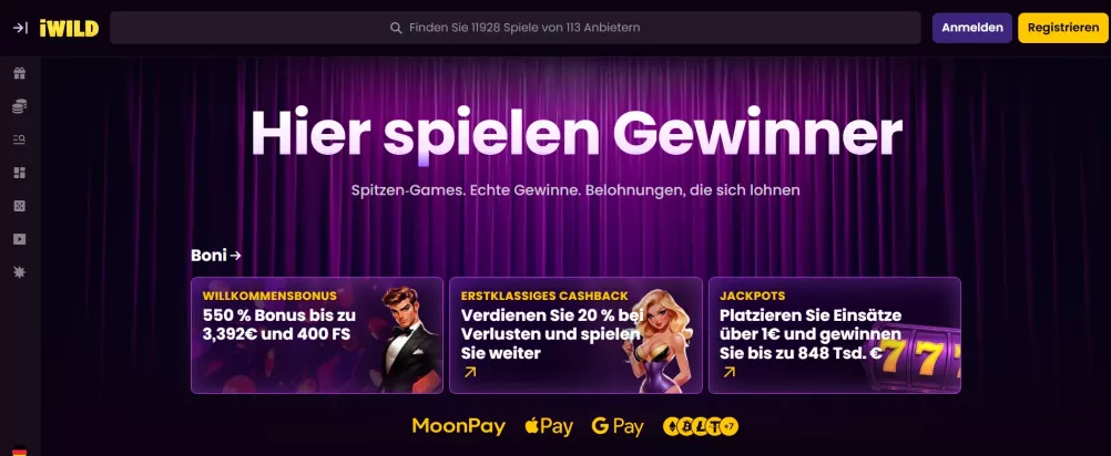 Iwild Casino – 550% Willkommensbonus bis zu 3.400€ + 400 Free Spins sichern